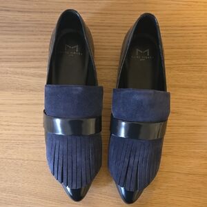 Marc Fisher LTD Shonda Fringe Navy Patent/Suede Loafers 8